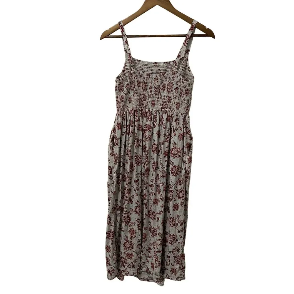 Old Navy Smocked Floral Midi Dress Womens S Pink Gray Adjustable Straps - Picture 2 of 8
